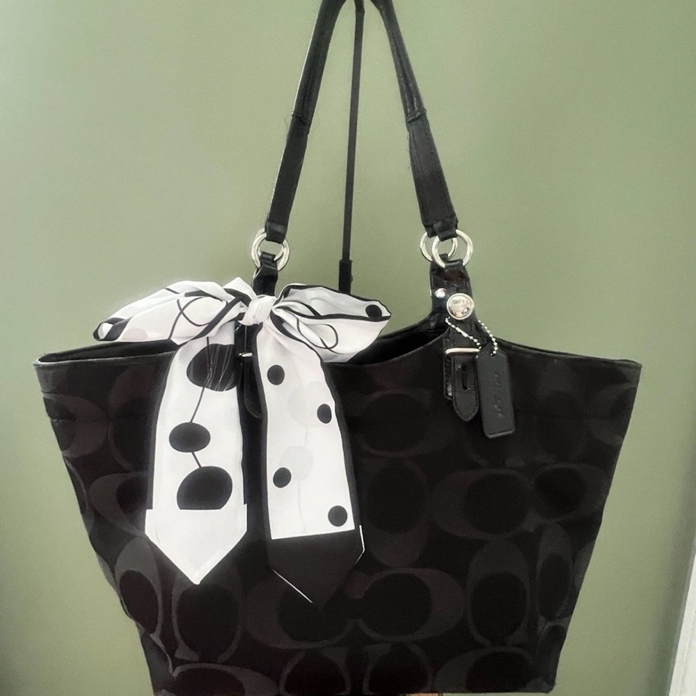 Coach Black Signature Canvas Leather Satchel